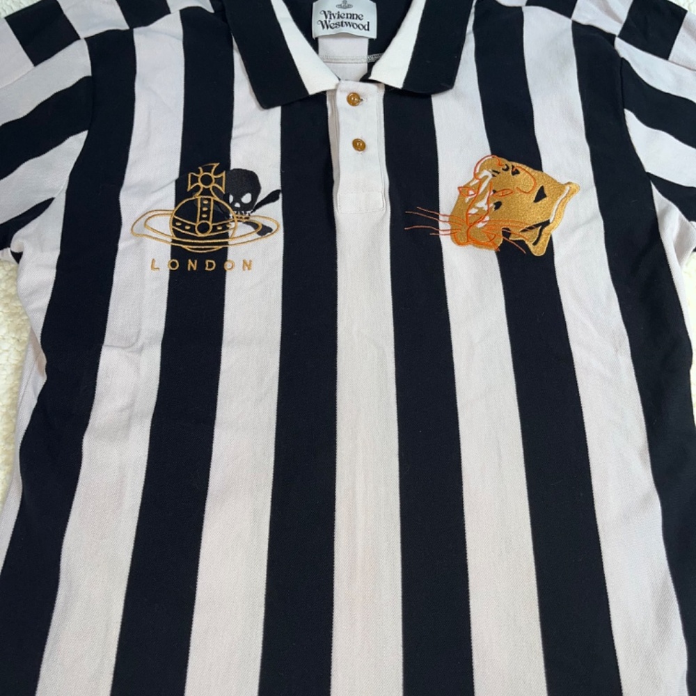 Vivienne Westwood Orb-embroidered Striped Polo Shirt Size L - Picture 4 of 7